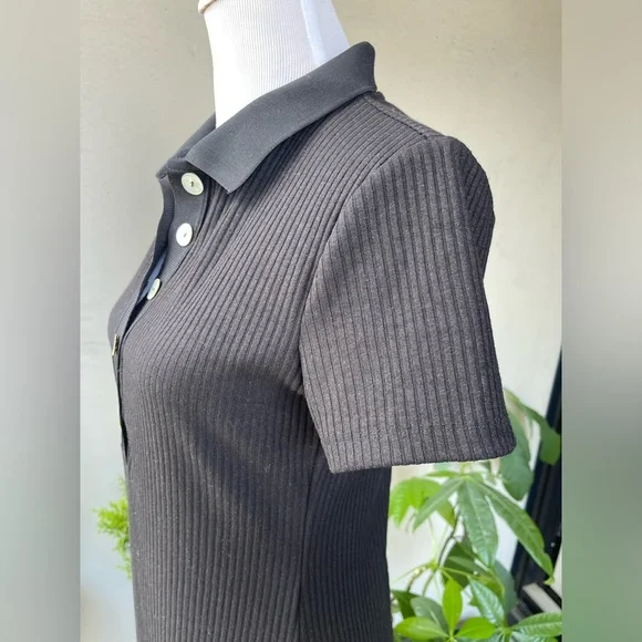 ☘️ H&M Midi Polo Shirt Ribbed Knit Dress with Short sleeves and Side Slit i… - Picture 10 of 15